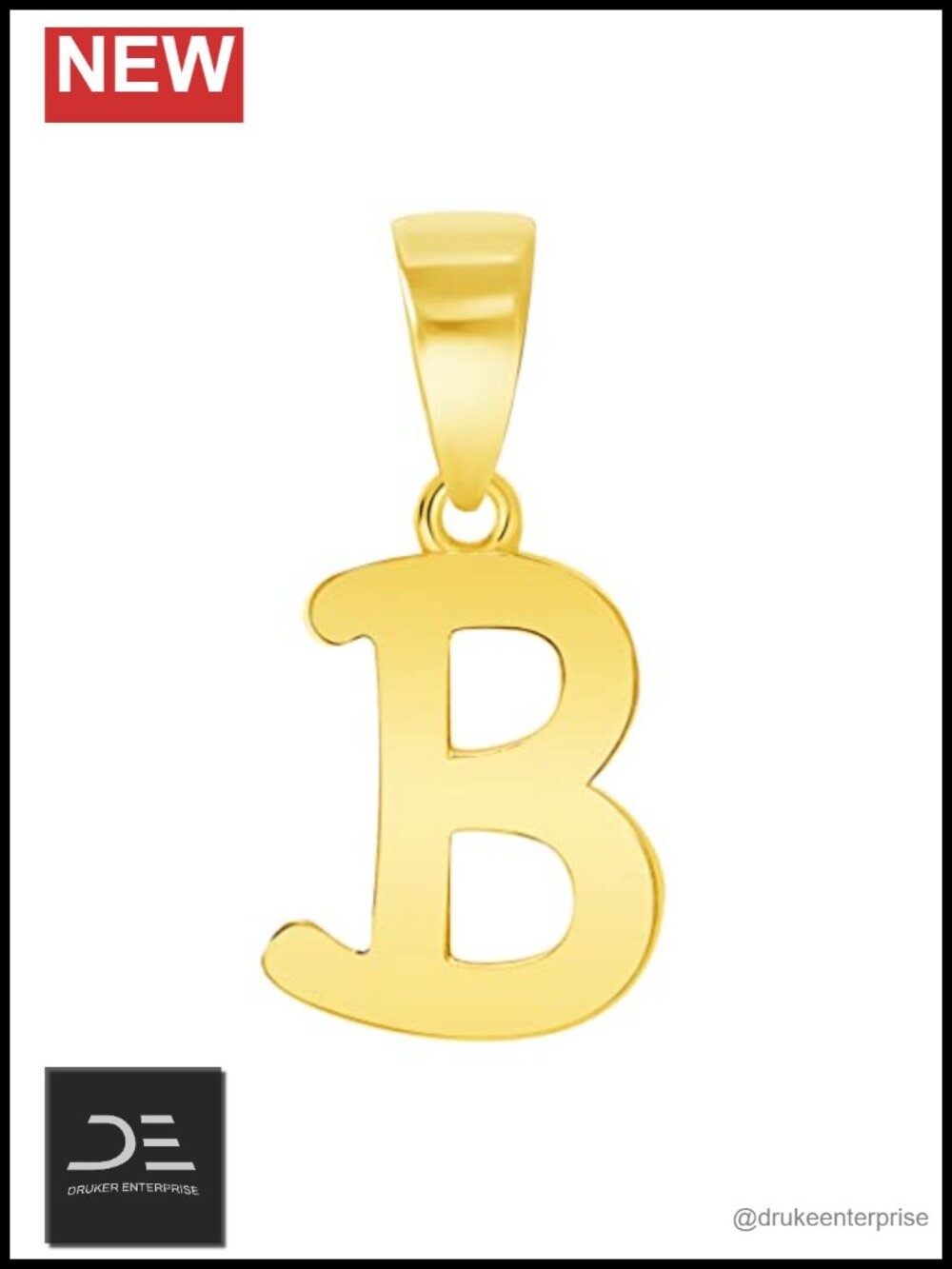 14k Solid Yellow Gold Initial B Pendant Charm Necklace Handmade Fine Jewelry
